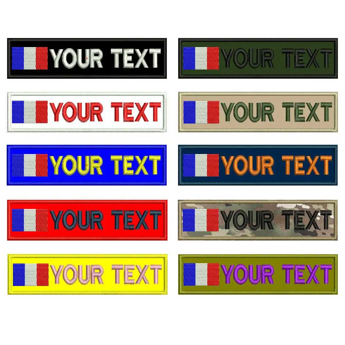 Custom France Flag Embroidery Name Text Patch Stripes Badge Iron On or Hook Backing Patches for Clothes Backpack