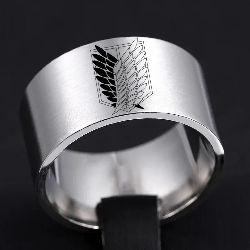 Attack on Titan Black sliver Stainless Steel Ring Wings Of Liberty Flag Finger Rings For Men Women Jewelry Anime Fans