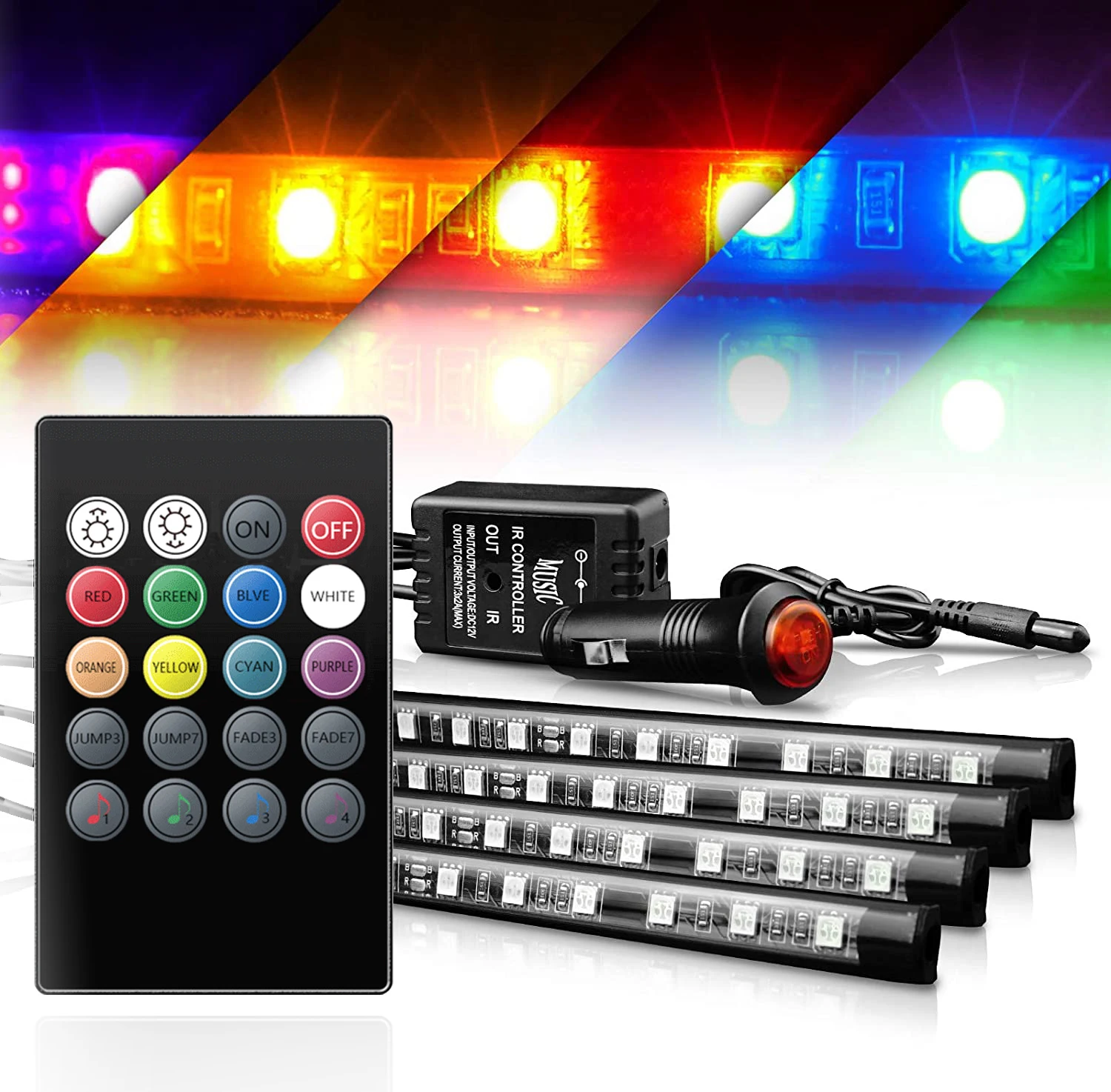 USB LED RGB Remote Voice Control Automotive Car Ambient Strip Interior Light Bar Atmosphere Decorative Lamp Dash Floor Foot 12V