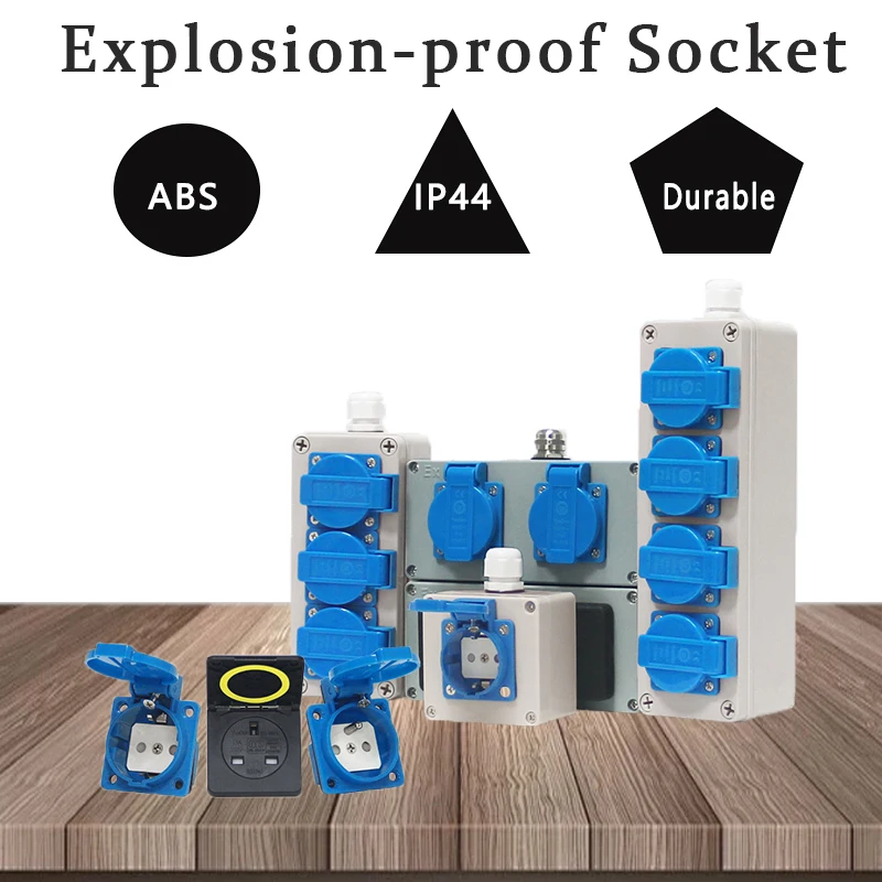 

French/European/British Standard Electrical Explosion-proof Socket IP44 16A 250V with Cover Industrial AC Power Dustproof Outlet