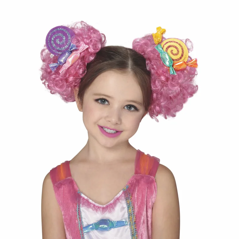 Carnival Wigs Prop Woman Pink Purple Blue Carnivals Pompom Candy One Size Clown Wig Women