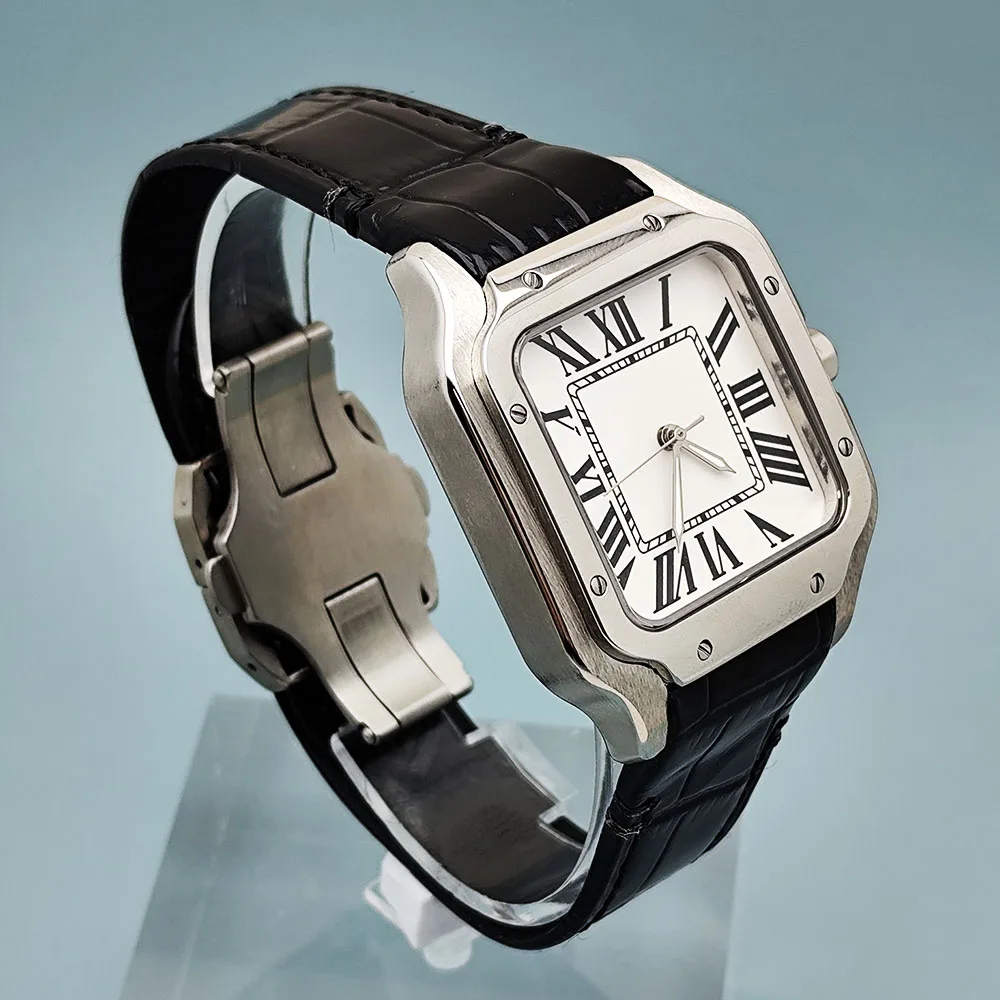 New NH35 Square Watch Men's Roman Dial Folding Buckle Strap Square Case NH35 Movement Watch