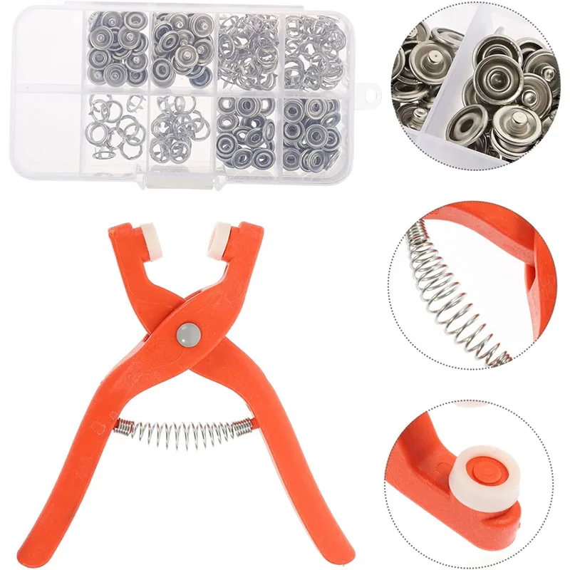 Plastic Snap Button Fasteners Hollow Press Prong Fastener Studs with Pliers Tool Set Kits for Clothes Garment Sewing Bags Shoes