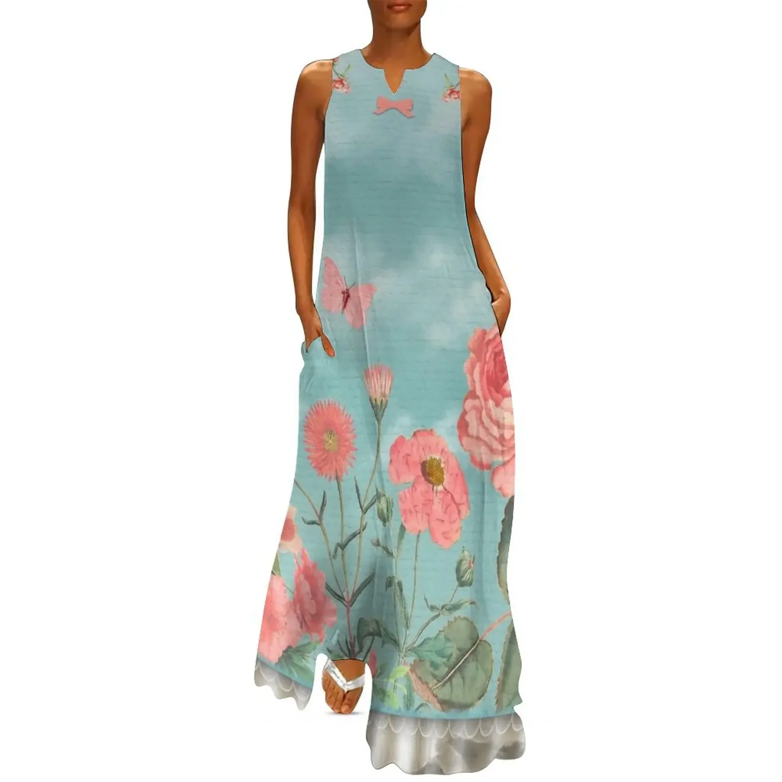 

Coral Flowers and Turquoise Sky Long Dress sexy dress wedding guest dress 2025 dresses for official occasions
