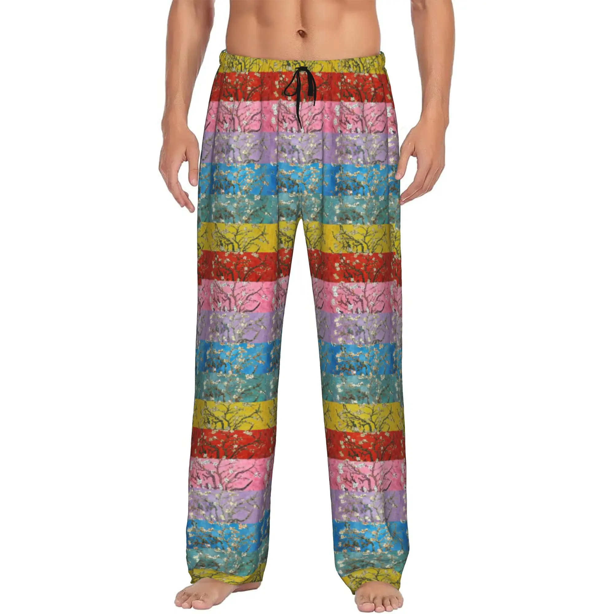Custom Vincent Van Gogh Painting Collage Pajama Pants Sleepwear Men's Elastic Waistband  Sleep Lounge Bottoms with Pockets