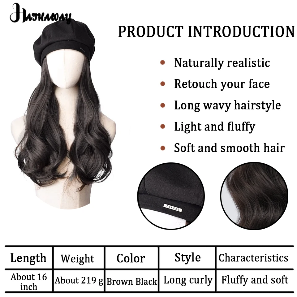 Synthetic Wig Hats Integrated Natural High-level Full-headgear Ladies Online Celebrity Autumn And Winter New Long Curly Wig Hats