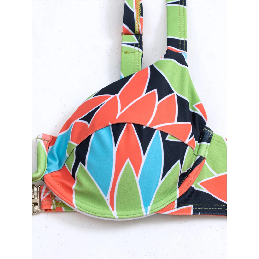 Bunter, bedruckter, mit Bügel verstärkter U-Ausschnitt-Bikini, Damen-Badebekleidung, zweiteiliger Bikini-Set, Badeanzug, Badebekleidung, Schwimmbekleidung V4900 – Detail 14