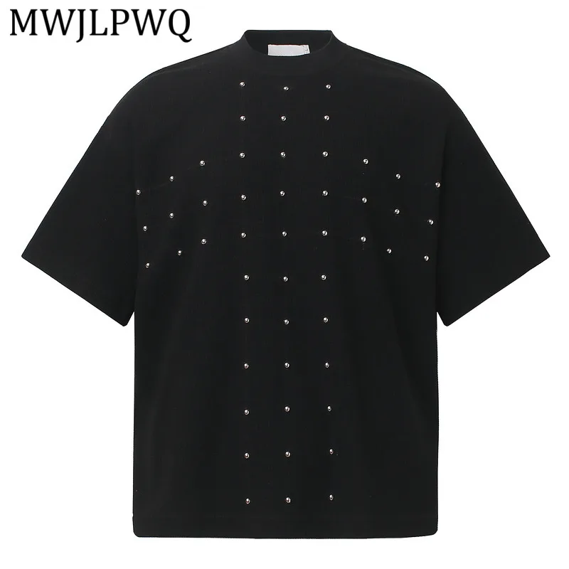 

MWJLPWQ American-Style Studded Short-Sleeve T-Shirt For Men Black Round Neck Summer Trendy Stylish Cool Vibe Tops New 15996