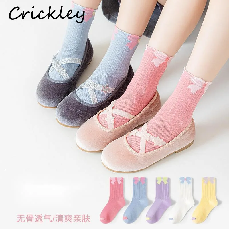 

5 Paris/Lot Spring Summer Bow Girls Princess Socks Mesh Solid Breathable Children Socks Cotton Soft Cartoon Kids Sock