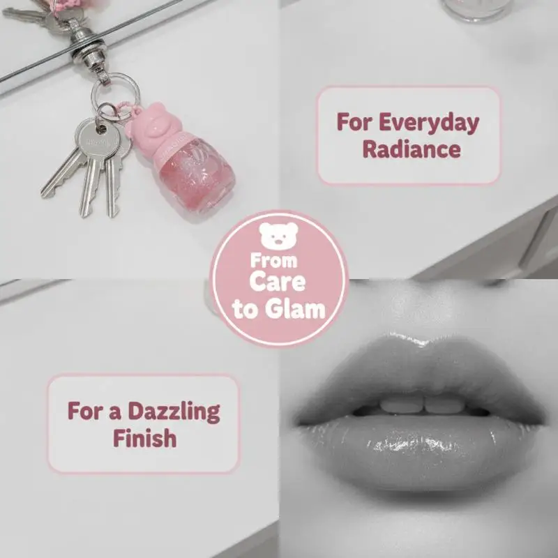 Bear‑Shaped Peach Shimmer Lip Oil Moisturizing Plumping Daily Travel Lip Care