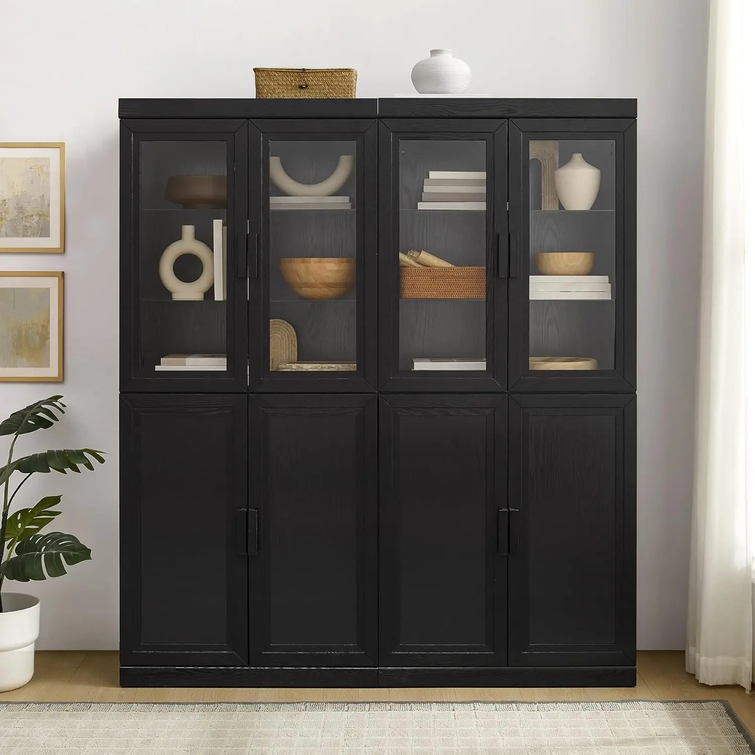 

Essen 2-Piece Storage Pantry with Glass Door Hutch Set, Black