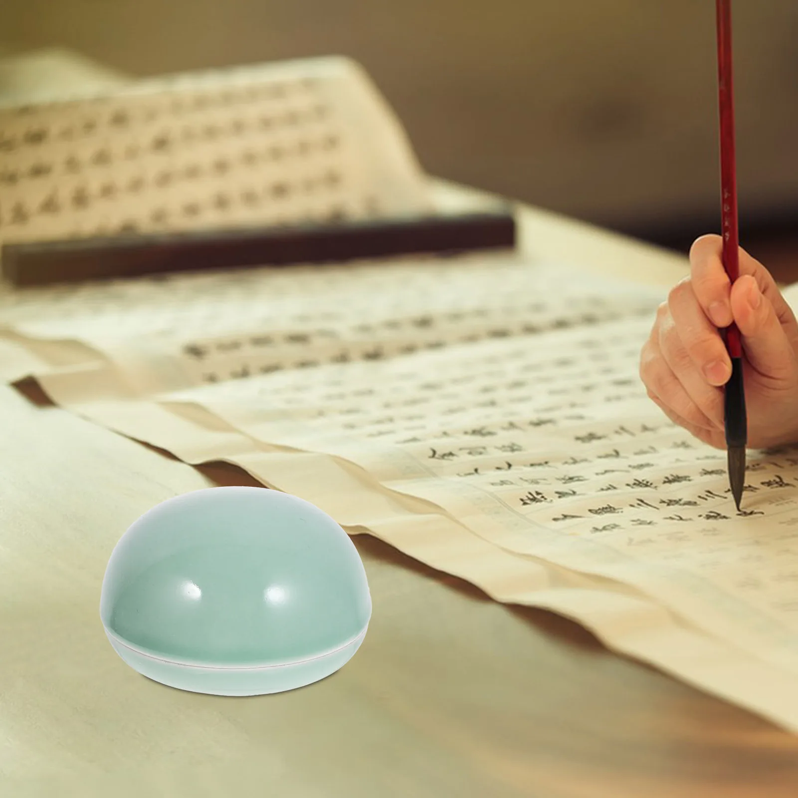 صندوق وسادة حبر من السيراميك عالي الجودة من البورسلين الأحمر صندوق تخزين معجون الحبر قابل لإعادة الاستخدام سهل التنظيف حجم صغير مثالي للصينيين #4