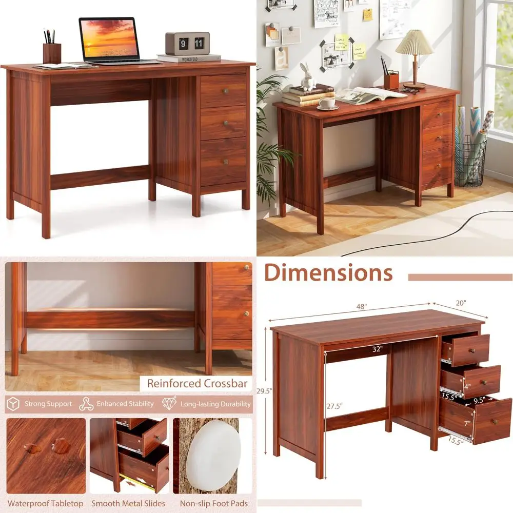 Modern Home Office Desk with 3 Drawers, Spacious Work Surface and Compact Design for Writing