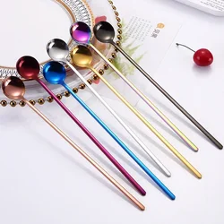 Rainbow Color Coffee Tea Stir Spoon Long Handle Ice Cream Dessert Spoons Eco-Friendly Stainless Steel Tableware Kitchen Supplies
