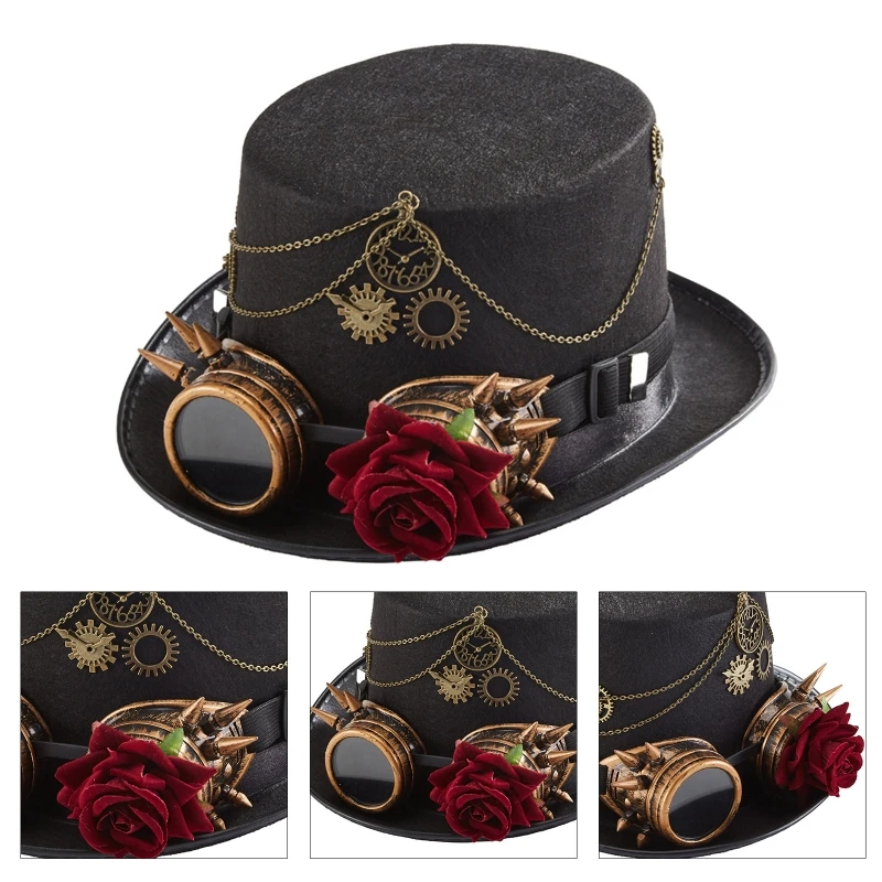 Gothic Halloween Gay Hat With Goggles Steampunk Bowler Top Hat For Men