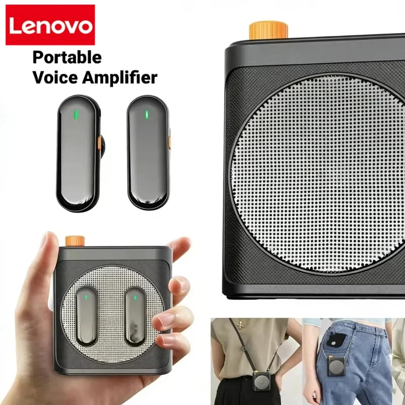 Amplificador de voz inalámbrico Bluetooth Lenovo con micrófono de solapa para maestros, adultos mayores, entrenadores, megáfono USB
