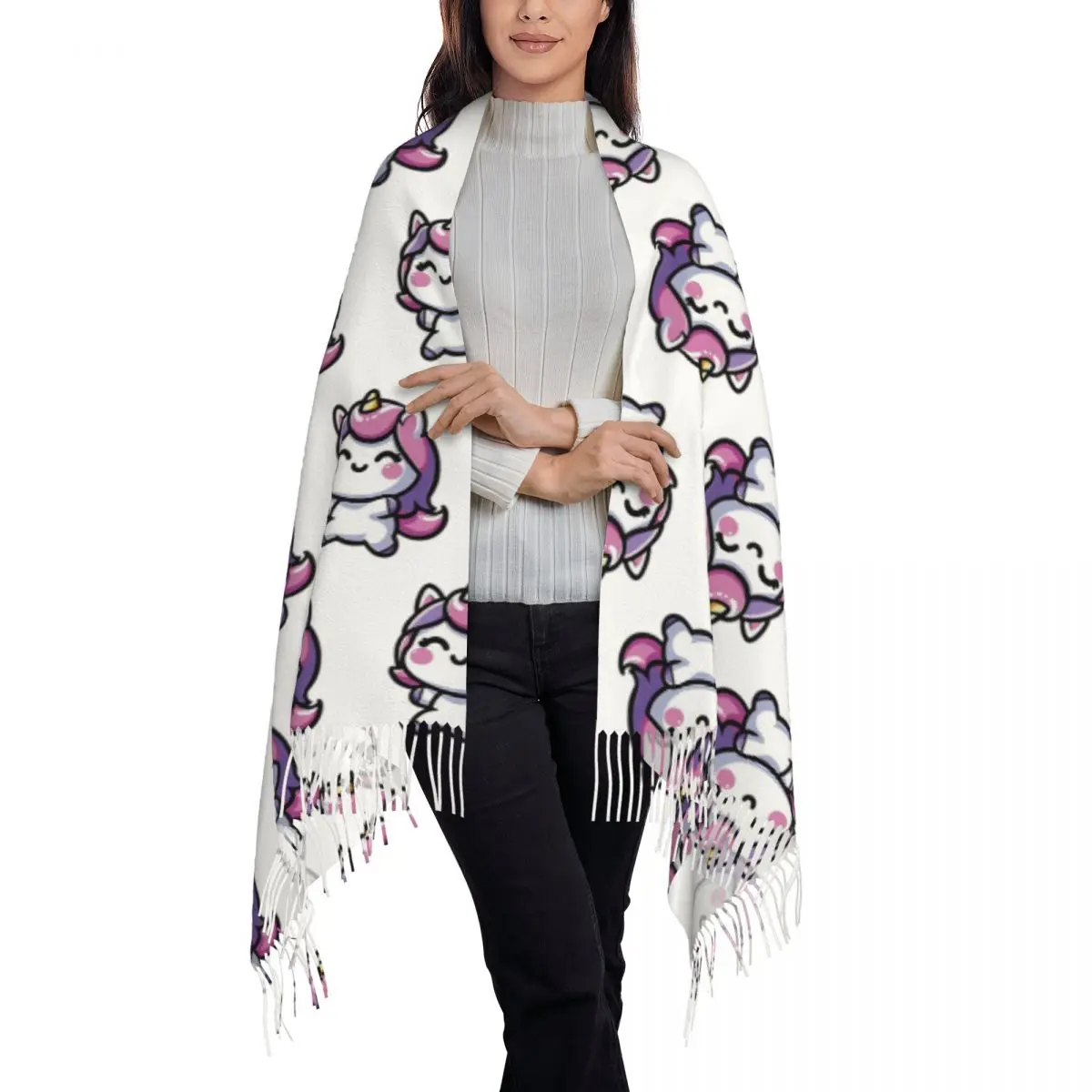 Adorable Kawaii Unicorn Scarf Tassel Scarves Women Soft Warm Shawls and Wraps Large Fall Winter Shawl Wrap