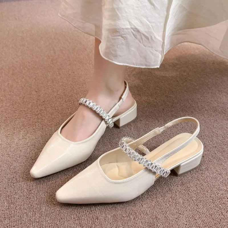 Summer Lady New Women's Shoes Back Strap Pointed Rhinestone Low-Front Cover Foot Bottom Casual Shallow Mouth Simple Sandals view 5