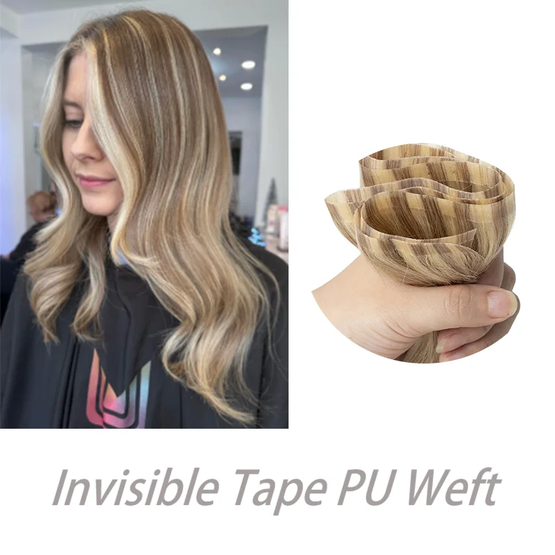 Long Flat Weft Invisible Tape Bundles Human Hair PU Skin Weft Hair Extension Injected Seamless & Glueless Tape On Hair Weft
