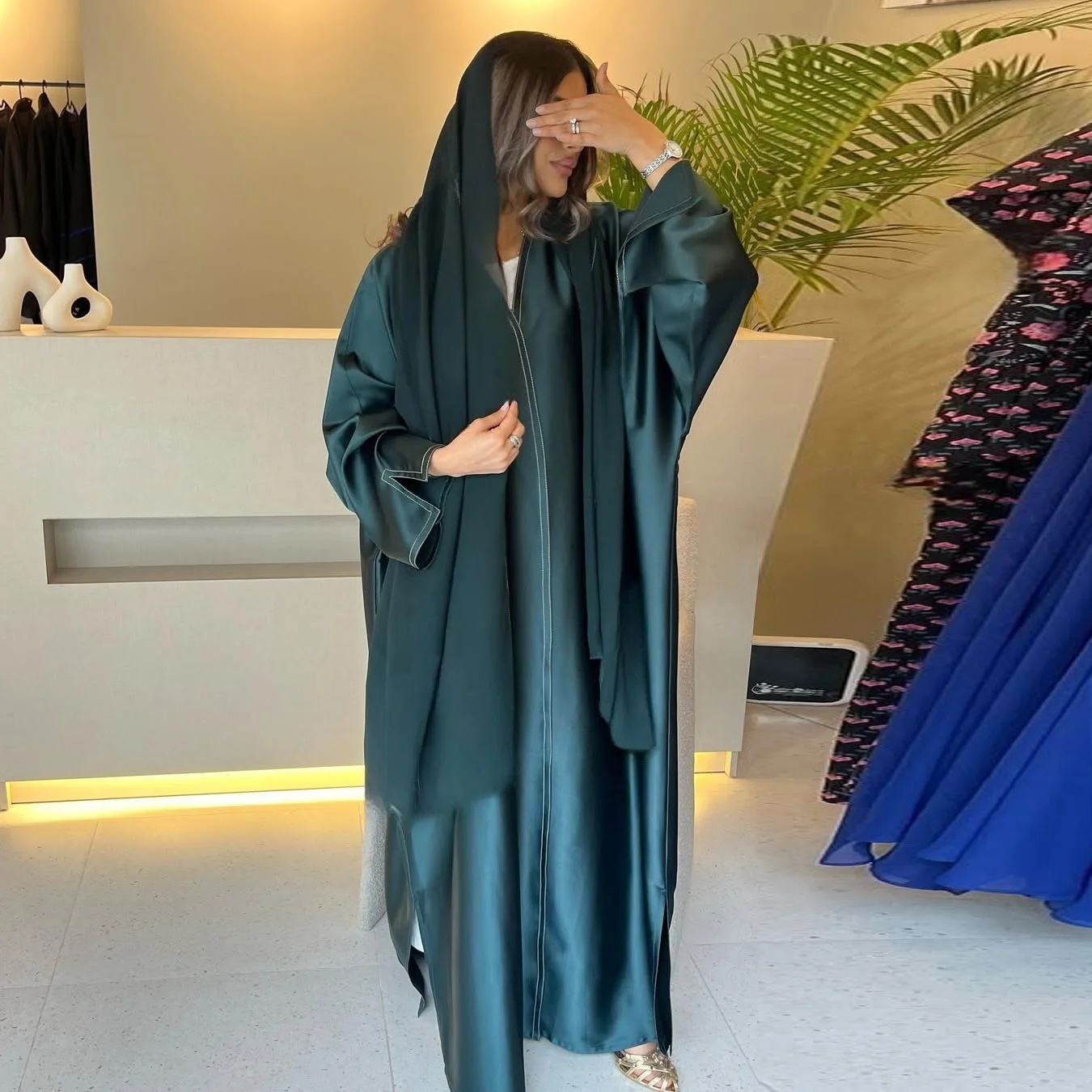 

Muslim 2026 New Fashion Women's Solid Color Elegant Casual Trendy Daily Basic Long Sleeve Open Stitch Abaya Cardigans Female