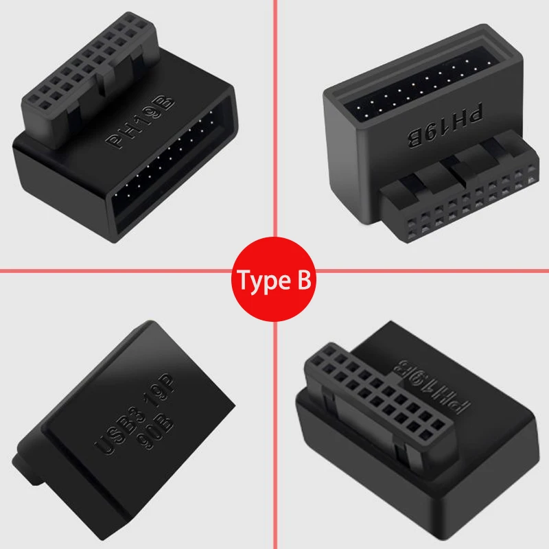 Computer Motherboard Header Adapter Connector USB 3.0 19Pin / 20Pin 90 Degree Desktop Converter Desktop Computer Accessories