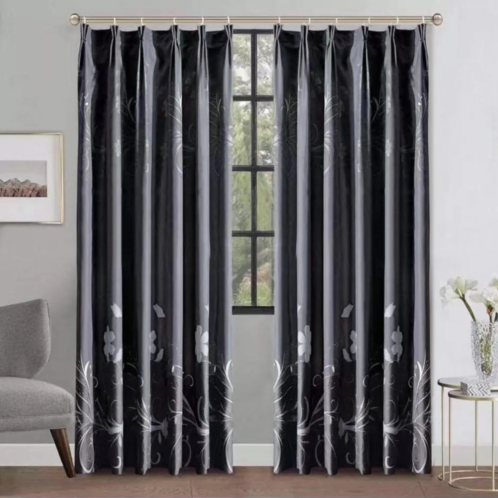 1Pcs Floral Print Window Curtains Sunscreen Heat Insulation Shade Window Drape Punch Free Thickened Home Decoration Curtain