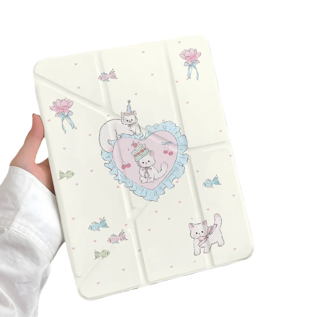 

Lotus Cat Pen Slot Tablet Case For Mini 7 6 iPad Pro 2024 2022 2021 2020 2019 2018 2017 11 10 9 8 7 6 5 Air7 6 5 4 3 2 1 Cover