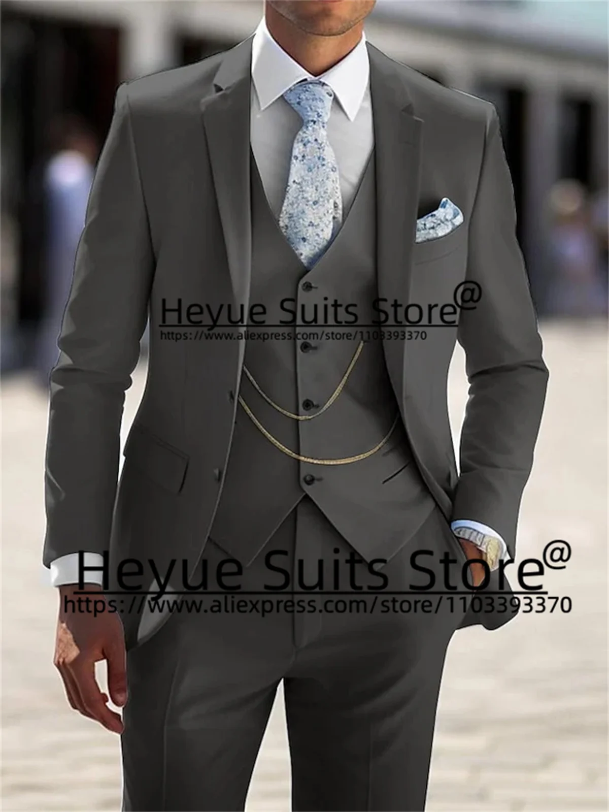 

2024New Handsome Grey Wedding Groom Formal Tuxedos Custome Made Slim Fit Notched Lapel Business 3 Pcs Sets Men Suits Ropa Hombre