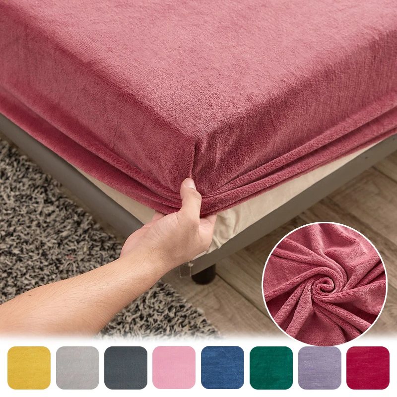 

2/3PCS Winter Warm Elastic Fitted Sheet Plush Velvet Mattress Cover Non Slip Adjustable for Single Double King Queen Bedding