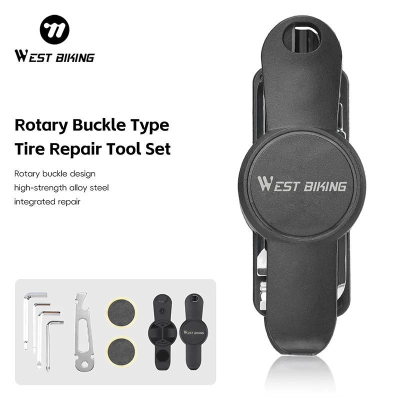 

WEST BIKING Bicycle Tire Repair Tool Set High-strength Alloy Steel Tools Set Multi-Functional Rotary Type Wrench Repair Tool Kit