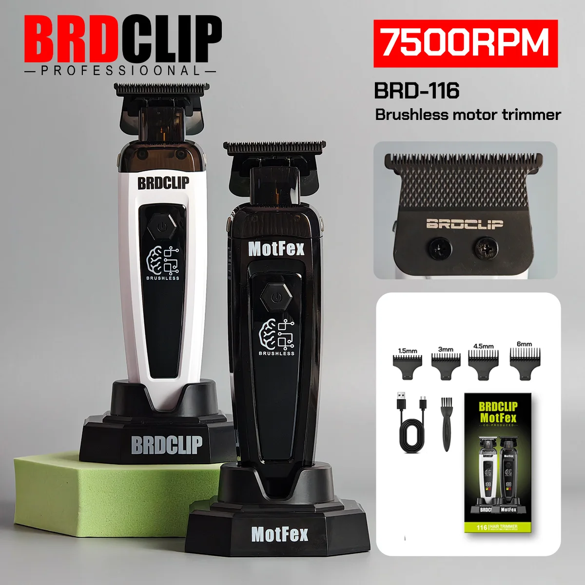 BRDCLIP MotFex-116 Men's Professional Hair Clipper 7500 RPM Barber Shop Use Wireless Carving Electric Hair Trimmer