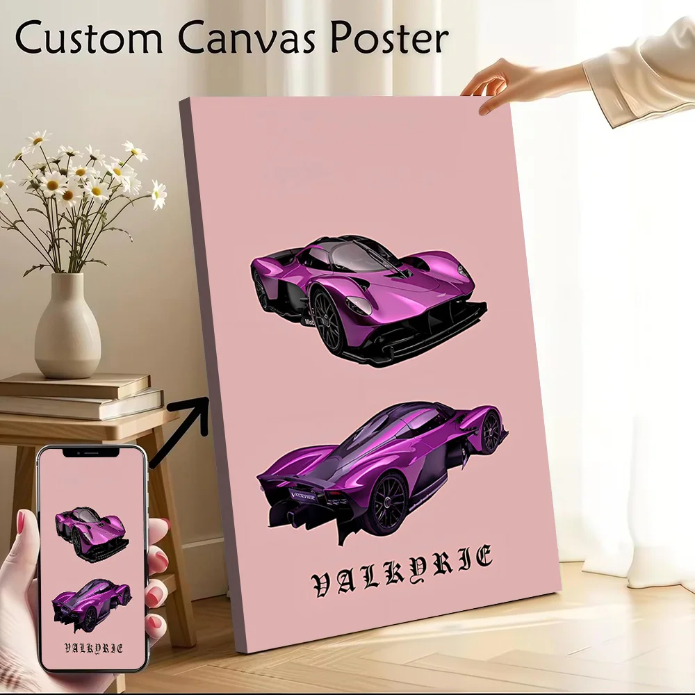 Pink Super Car Martin Valkyrie Canvas Poster Customizable Pictures Wall Art Canvas Painting for Living Room Decoration Gaming