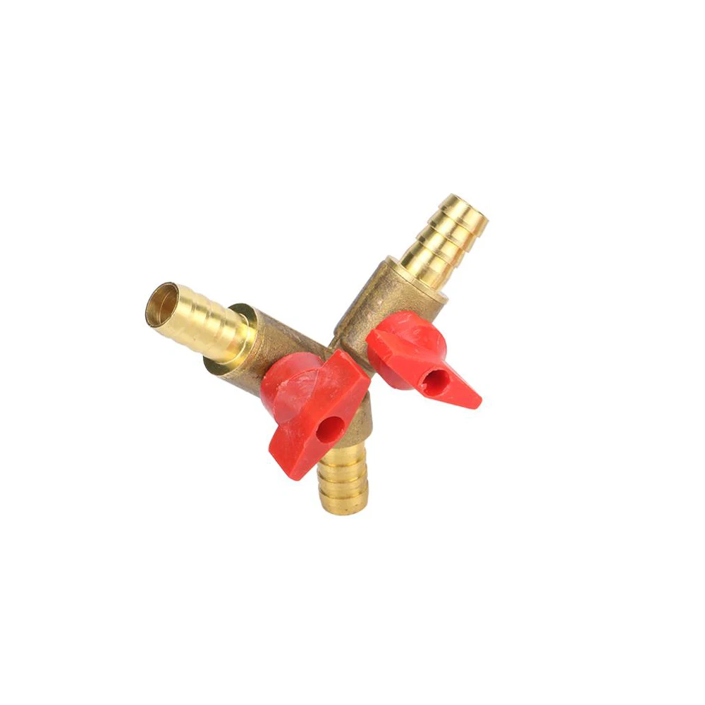 6 8 10 12mm Brass 3-Way Hose Barb Valve for Fuel Gas Diesel Pipe Shut Off Switch Plumbing Fittings