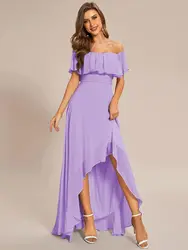 Women's Off Shoulder High Low A Line Chiffon Wedding Guest Dress evening party prom bridesmaid dresses bridesmaid formal summer