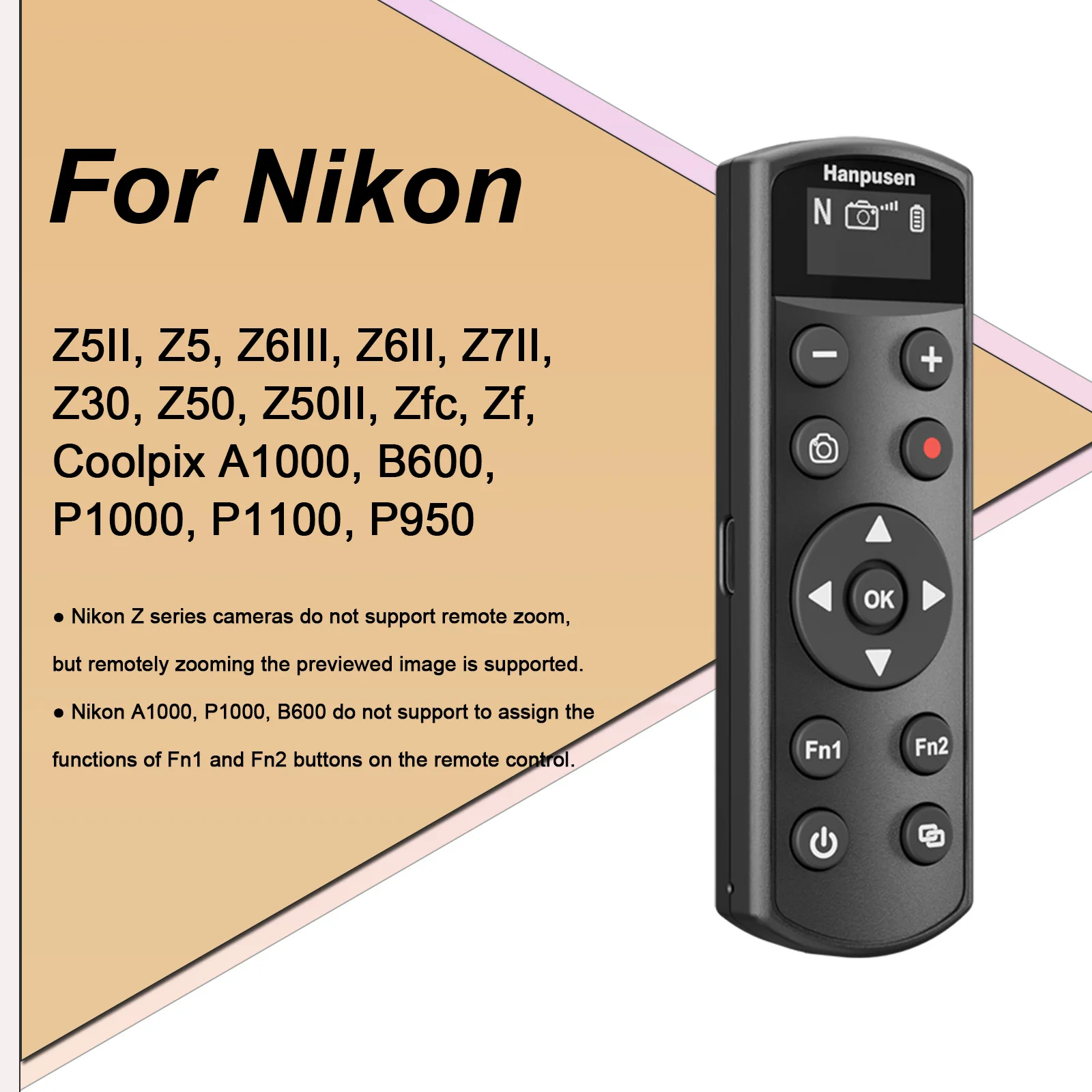 Hanpusen draadloze Bluetooth-afstandsbediening met OLED-display USB-C oplaadbaar voor Canon / Sony / Nikon / Fujifilm-camera's