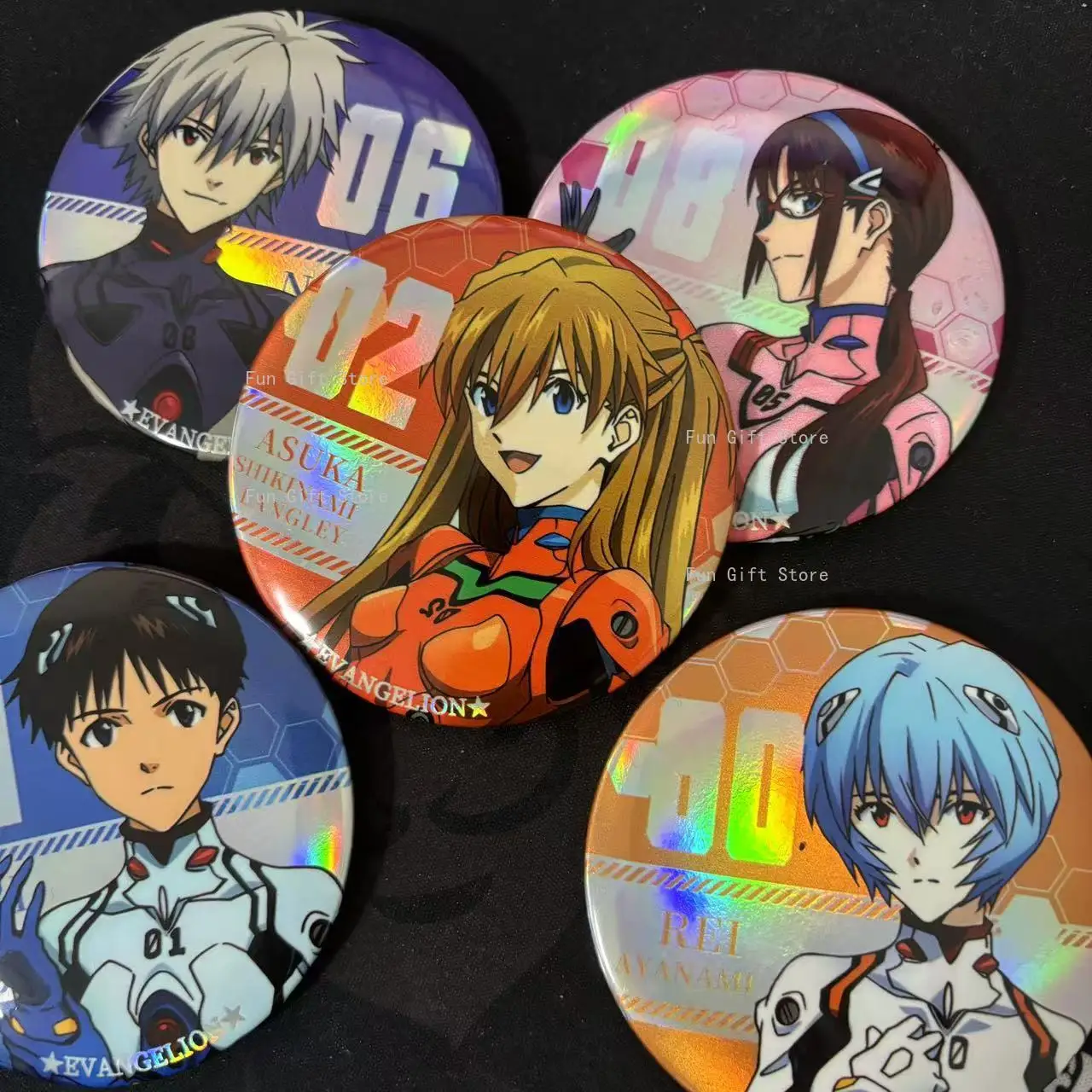 Anime Asuka Langley Soryu Ayanami Rei Ikari Shinji 75mm Kawaii Tinplate Laser HD Badge Accessories Christmas Birthday Gift