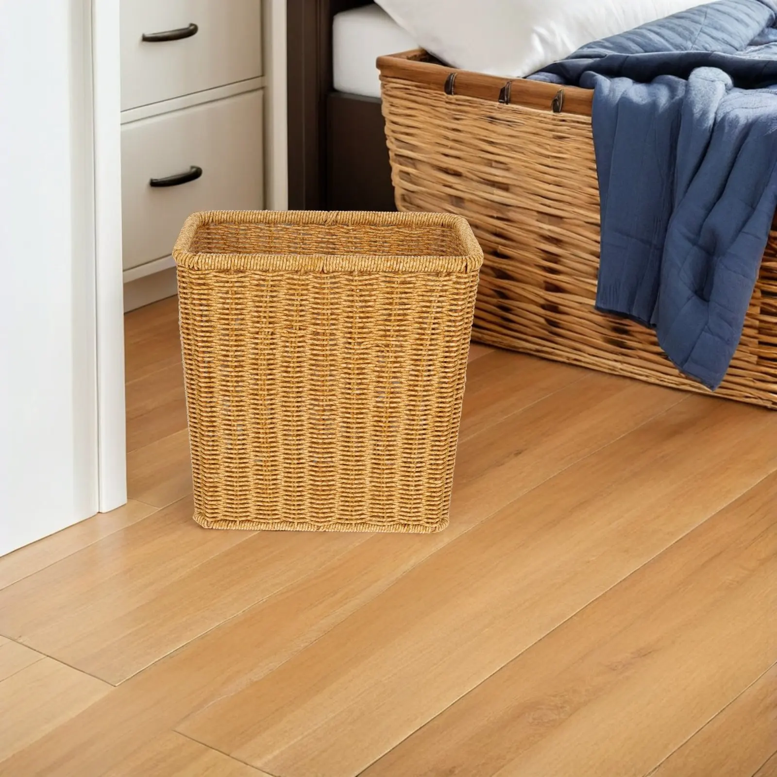 

Elegant Rectangular Trash Can Woven Finish Large Plastic Waste Basket for Living Room Bedroom Office Decorative Home Garbage