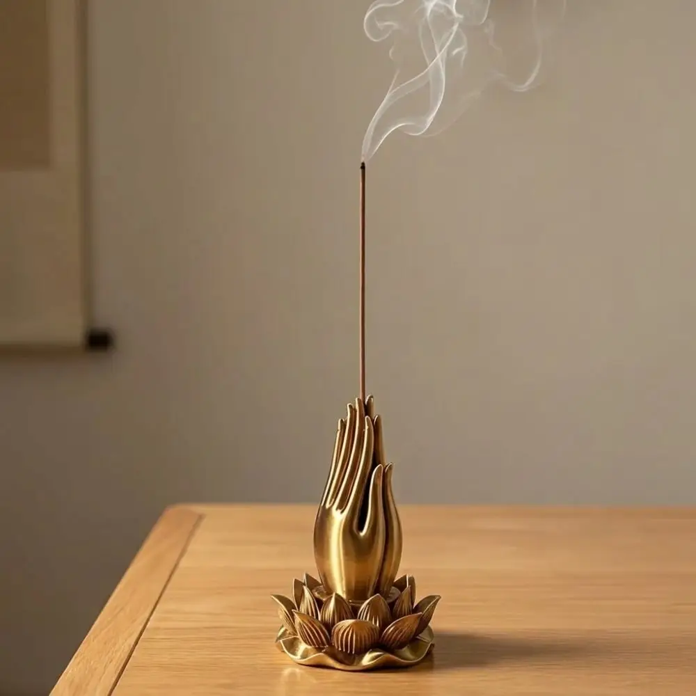 3D Printed Lotus Hand Incense Holder Lotus-Base Praying Hand Tabletop Incense Base Simulated Vintage