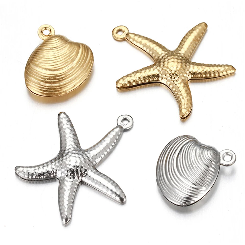10Pcs Stainless Steel 3D Starfish Shell Pendant DIY Ocean Beach Vacation Necklace Bracelet Earring Jewelry Making Accessories image 2