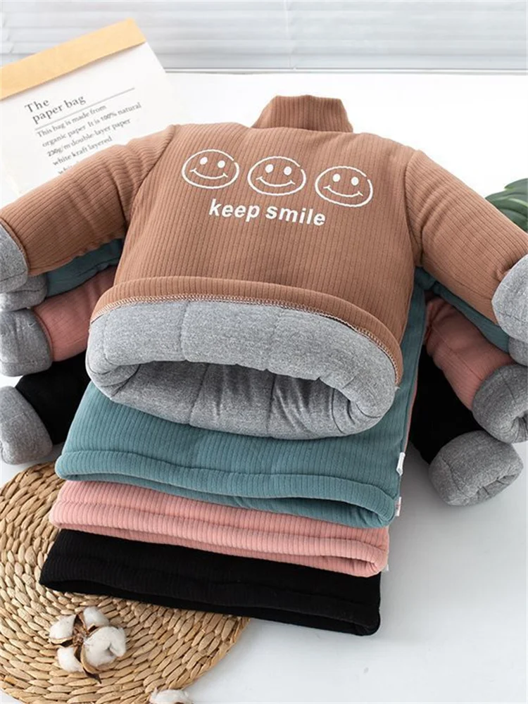 

Thiened Cotton Padded High Collar Children's Jaet Boys Winter School orm Inner Wear Lightweight Tee-Layer Warmth