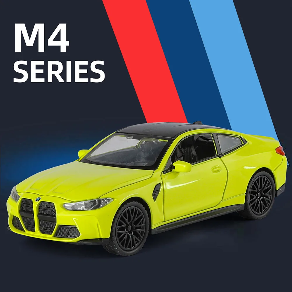 Voitures miniatures M4 à l'échelle 1:32, jouets en alliage moulé sous pression avec son léger, véhicules à tirer, voiture ouverte à 4 portes, cadeaux de noël pour enfants