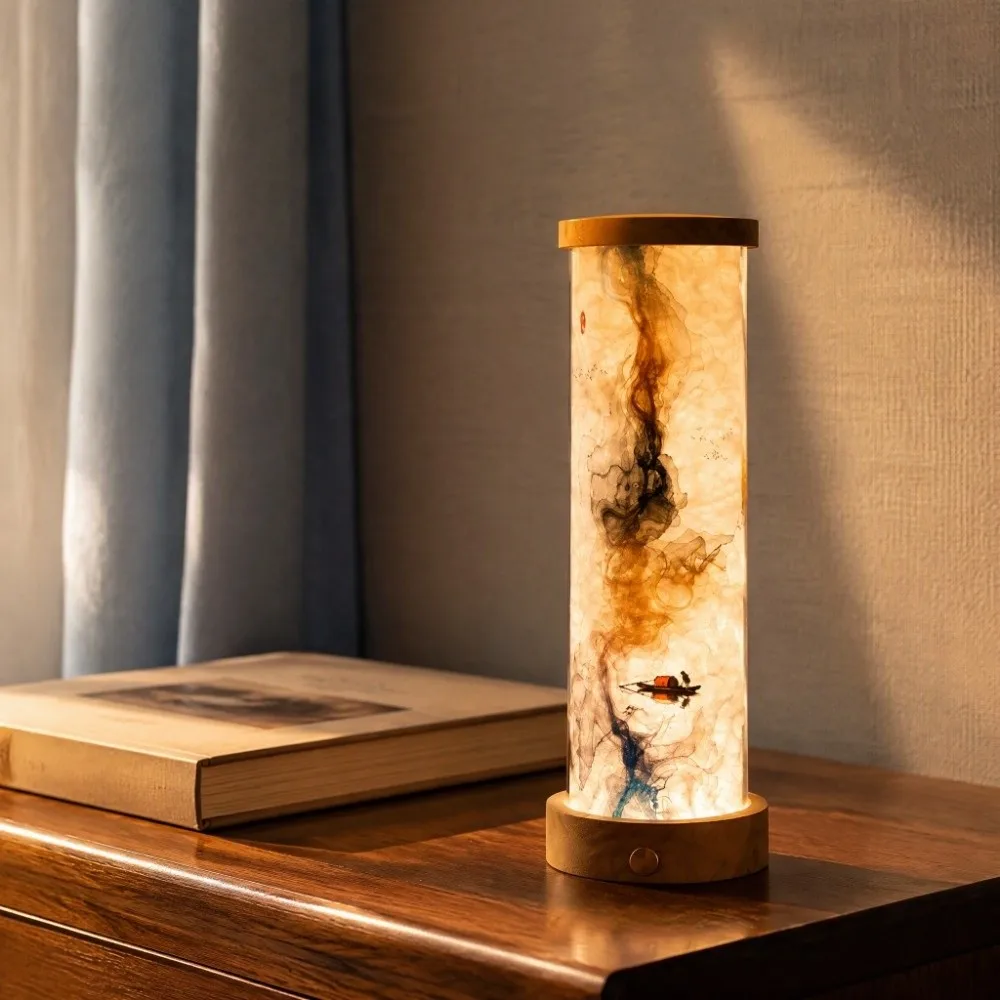 Modern Art Touch Control Night Light Multi-Color Adjustable Dimmable Table Lamp Solid Wood Acrylic Desk Lamp Bedroom