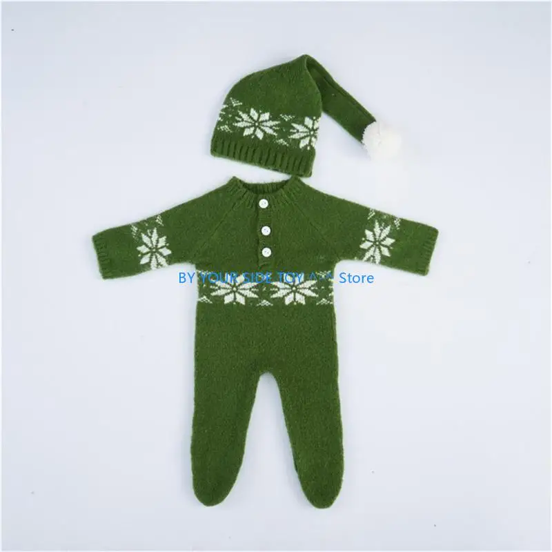 Newborn Baby Photo Props Infant Christmas Hat and Jumpsuit Outfit Santa Crochet Photography Clothing Accessories U6XE