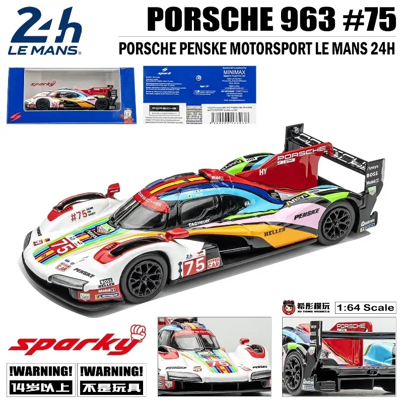 Spark 1:64 Porsche 963 Le Mans 75 diecast alloy simulation model, children's collection toys, holiday gifts for children.