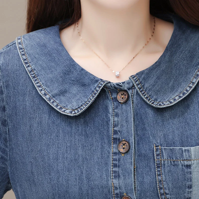 Women Denim Dress Summer Korean New 2024 Cowboy Dress Female Casual Mid-length Fashion Loose Dresses Female  Dress Vestidos