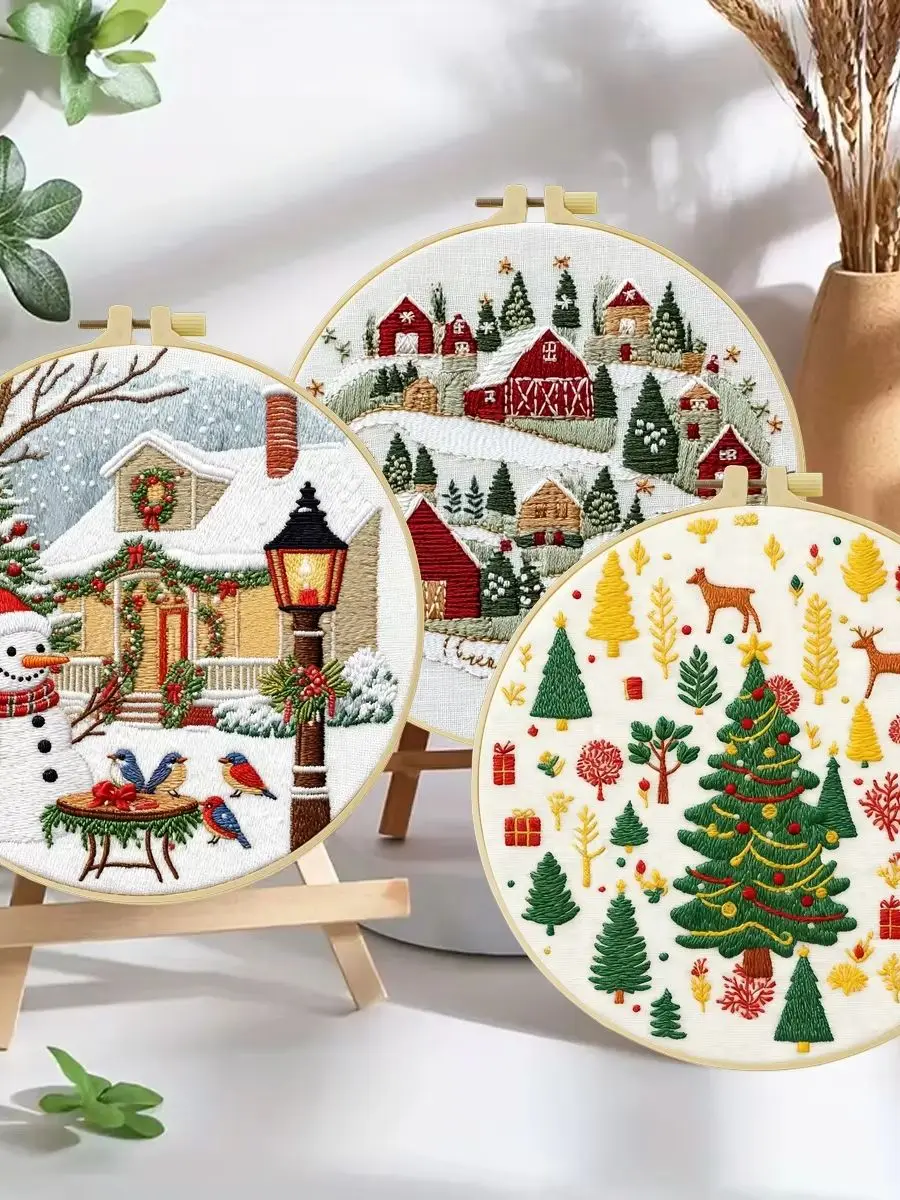 3-teiliges DIY-Stickmaterial-Set für Anfänger, inklusive Nadeln, Fäden, Stick-Starter-Kit, Kreuzstich-Kunst als Geschenk. – Detail 1