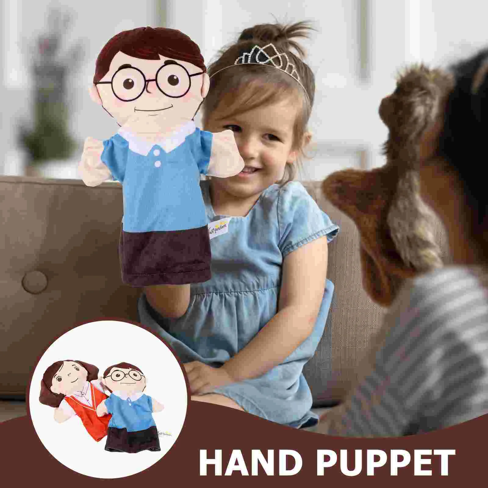 2 Pcs Hand Puppet Family Set Kids Toys Realistic Figure Puppets for Story Telling Interactive Play Cotton Soft Lifelike Design