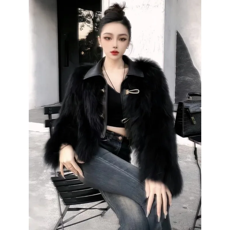 Black 2024 New Fur Coat Imitation Fox Winter Plush Fur One Warm Thick Coat Trend Simple Fashion Gorgeous Noble Chanel's Style