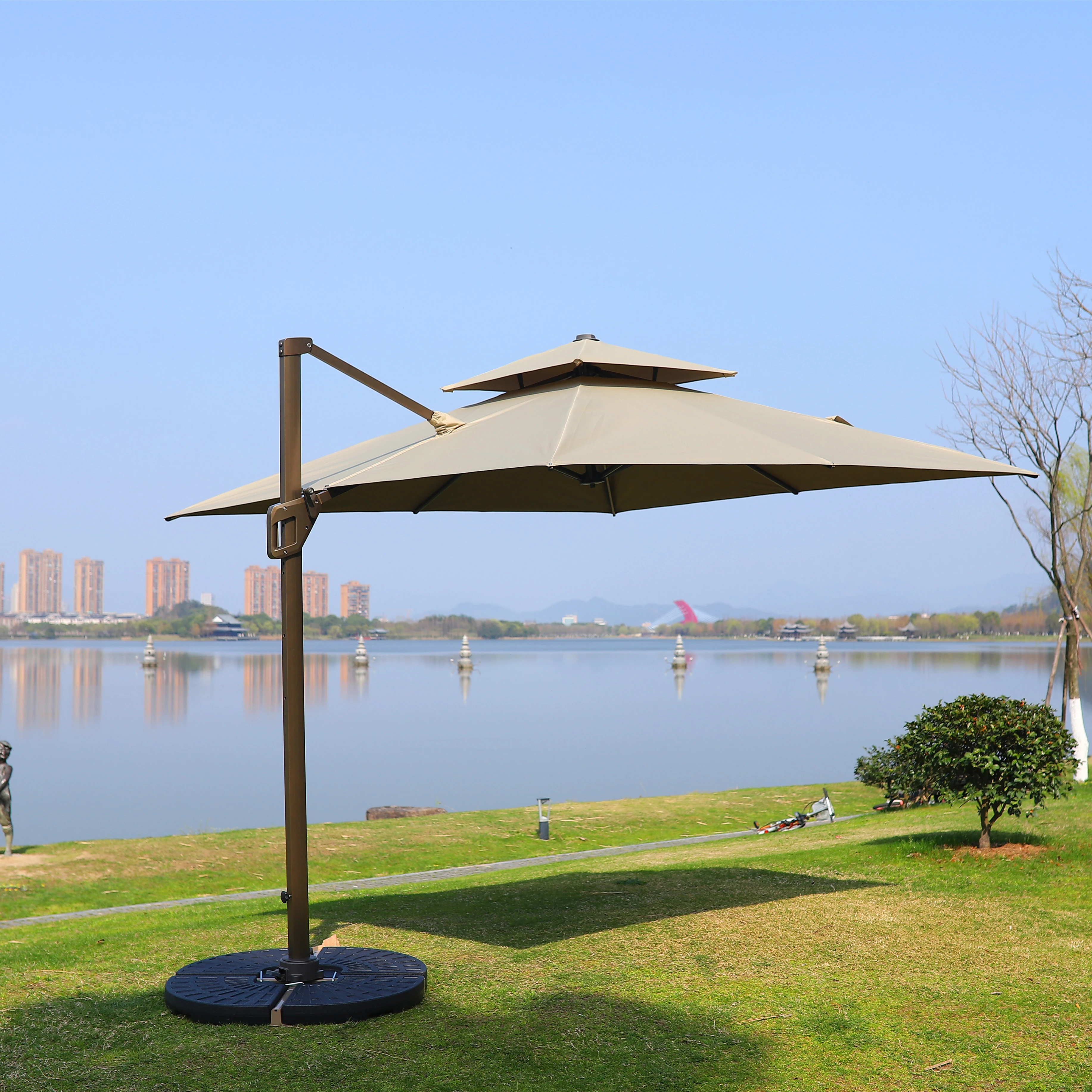 

Outdoor Aluminum Roma Sun Umbrella 3*3M Parasol Hanging Waterproof Double Layer Cantilever Patio Modern Garden Restaurant 8 Pcs