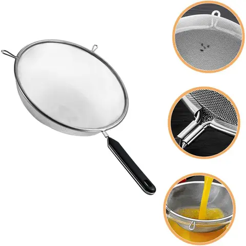 Premium Fine Mesh Strainer for Your Festive Kitchen - Versatile 6.3 Inch Stainless Steel Sieve for Fruits,Broths,and Baking Prep